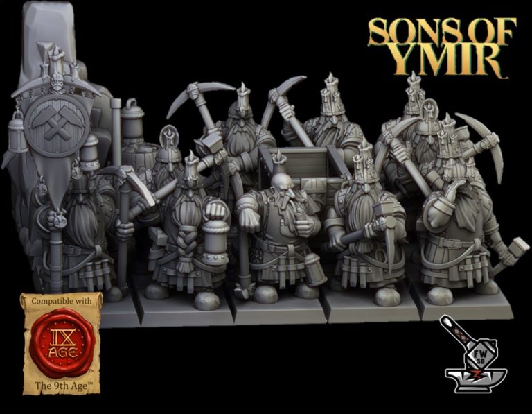 Lot D'icônes/mineurs Nains Avec Brouette - Pour Armée Nains Warhammer Ancien Monde / Age Of Sigmar - Games Workshop