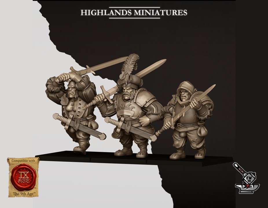 3 Ogres du Sunland avec épées à deux mains
