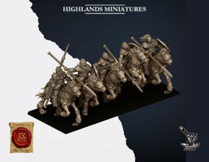 10 Pillards Nordiques montés avec lances et boucliers