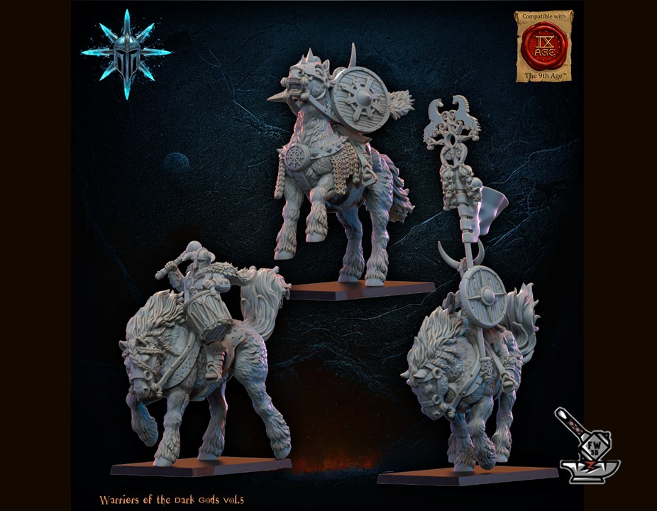 Etat-major des Cavaliers Barbares des dieux sombres avec haches et boucliers – Image 2